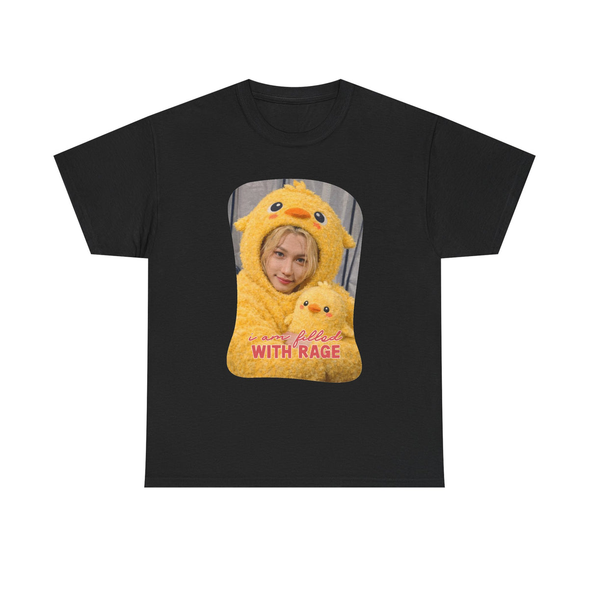 Graphic Tee — Cute Chick Costume Photo with “WITH RAGE” Text