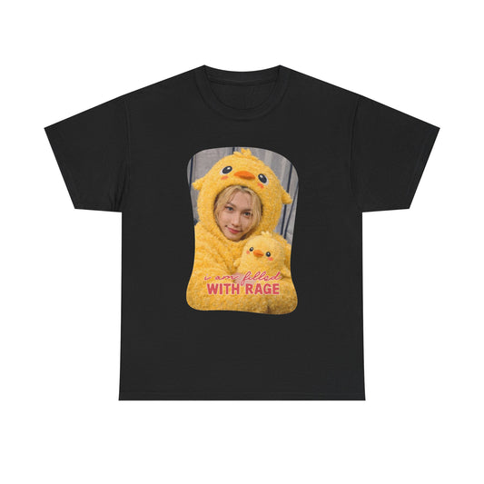 Graphic Tee — Cute Chick Costume Photo with “WITH RAGE” Text