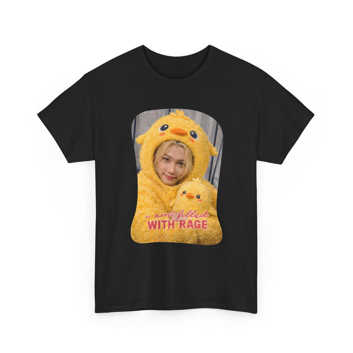 Graphic Tee — Cute Chick Costume Photo with “WITH RAGE” Text